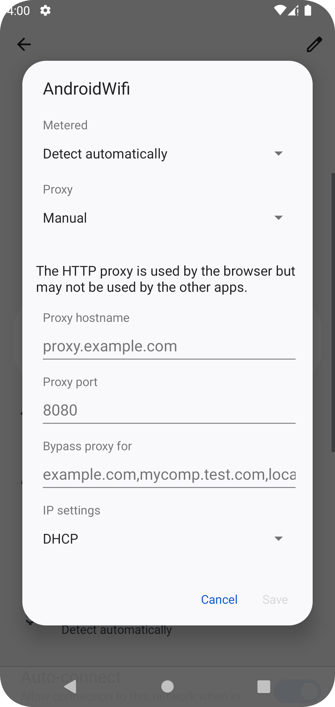 setting proxy manually on the device